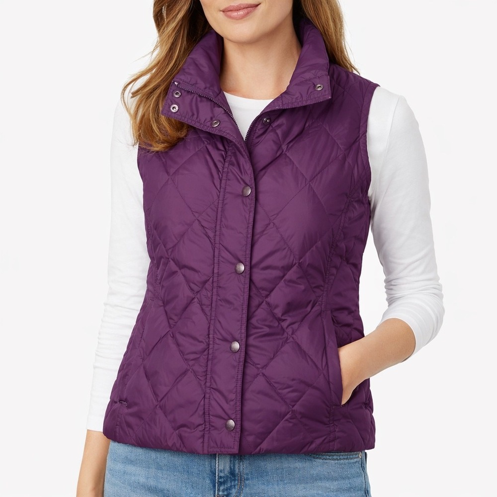 LANDS' END Down Quilted Puffer Vest Deep Plum Purple‎ Women Size Small Comfort